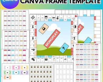 Plantilla editable de Monopoly en Canva, plantilla de tablero de Monopoly en blanco, plantilla de Monopoly en Canva, tablero de juego de Monopoly, descarga digital