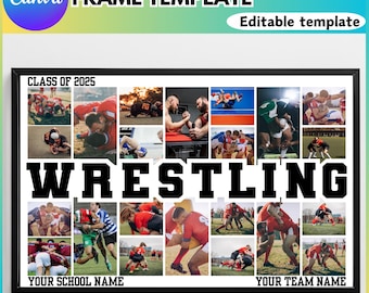 Wrestling-Fotocollage Canva bearbeitbare Rahmenvorlage, anpassbare Sport Memory Board, Wrestling-Team-Vorlage, Senior Night Geschenk Collage