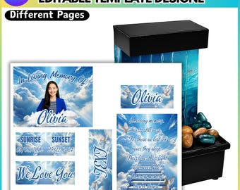 Memorial Mini Fountain Blue Canva Editable Template, 6pcs Custom Memorial Fountain, Canva Editable Template, Custom Memorial Fountain