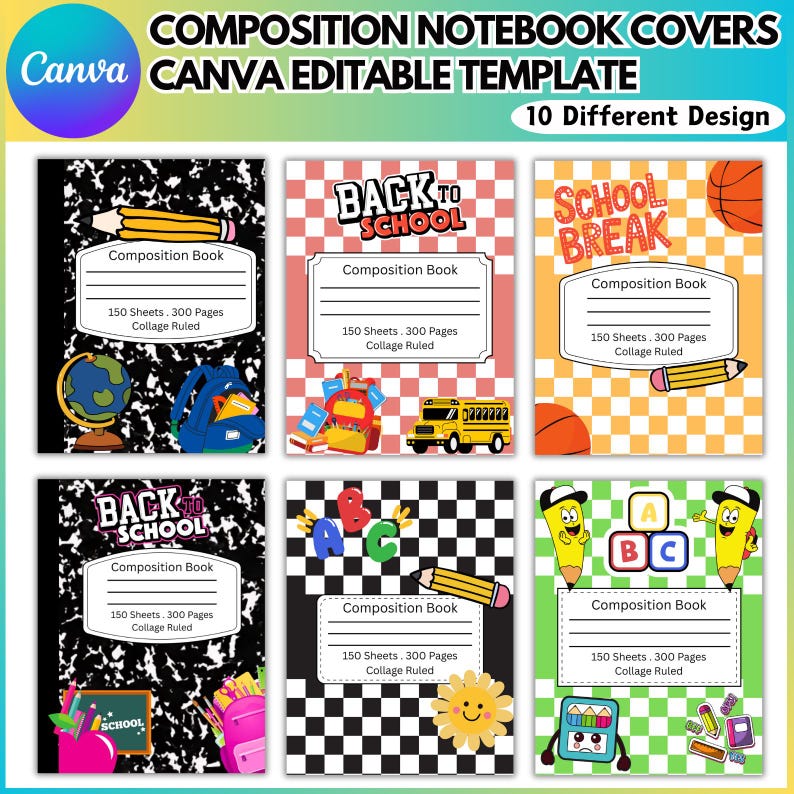 10 Composition Book Cover Canva Designs, Composition Notebook Frame ...