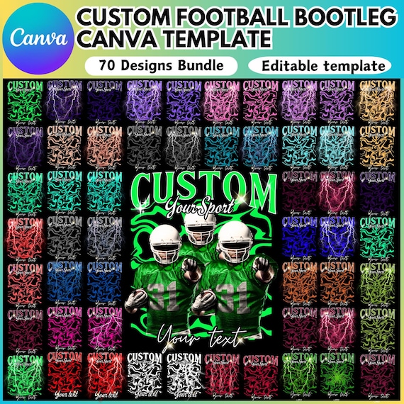 70 Football Bootleg Canva Editable Template, Custom Football Sublimation Design, Personalized Football Tee, Custom Graphic, Bootleg Rap Tee