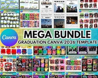 Graduation Mega bundle Template, Grad Newspaper, Congrats Bootleg, Senior Canva Frame, Graduation Stole,Grad Paddle, Free Bounce Years Book