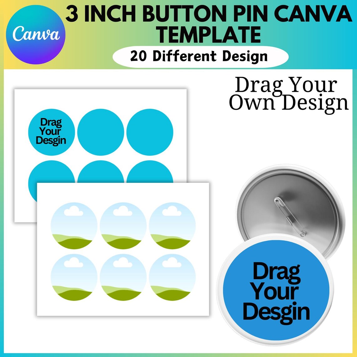 3 Inch Button Pin Canva Editable Template, Pin Button Template ...