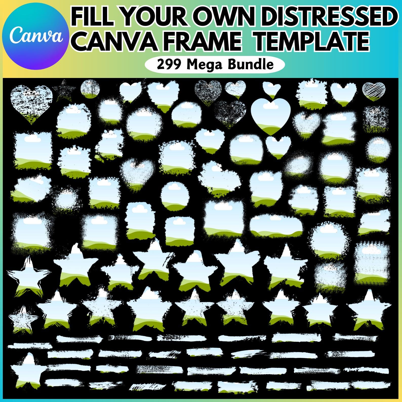 Bleach Effect Distressed Edge Mega Bundle Canva Editable Frame Template ...