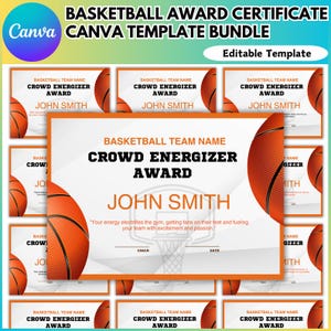 Basketball Awards Printable Canva Editable Template, End of Season, Year Basketball Team Award Certificates, Sport Basketball Award Template