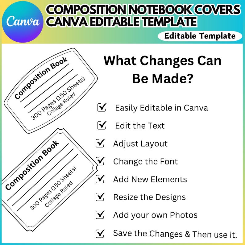 Composition Notebook Label Template, Composition Book Cover, Editable ...