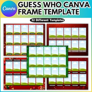 Indovina chi modello modificabile Canva, gioco Indovina chi Canva, Indovina chi crea il tuo regalo personalizzato, 6 tabelloni di gioco
