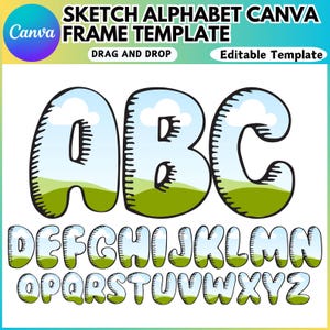 Sketch Alphabet Photo Canva Editable Template, Digital Alphabet Frame, Sublimation Design Alphabet Pdf, Canva Frames Template