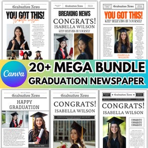 Graduation Newspaper 2025 Mega Bundle, Senior Graduation 2025 Design Canva Editable Template, You Did it 2025 Newspaper Invitation Editable