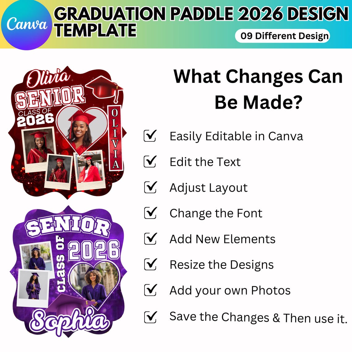 Graduation Fan Editable Templates, Class of 2026 Canva Template, Senior ...