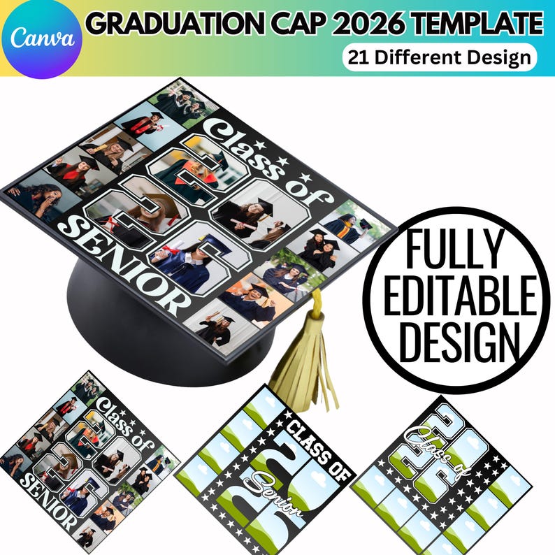 Custom Photo Graduation Cap Topper Template, Memory Film Strip Design ...