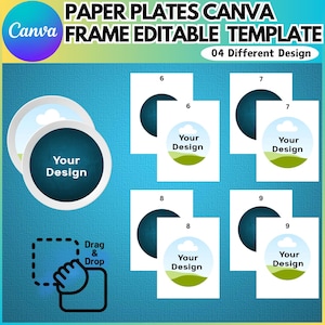 Paper Plates Canva Editable Frame Template Bundle, Kitchen Plate Mockup, Paper Plate Mockup Template, Party Favor Template, Digital Download