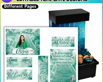 Memorial Mini Fountain Green Canva Editable Template, 6pcs Custom Memorial Fountain, Canva Editable Template, Custom Memorial Fountain