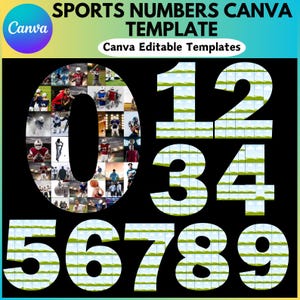 Sports Number Photo Collage Canva Frame Template, Editable Canva Template For a Numbered Photo, Canva Drag And Drop