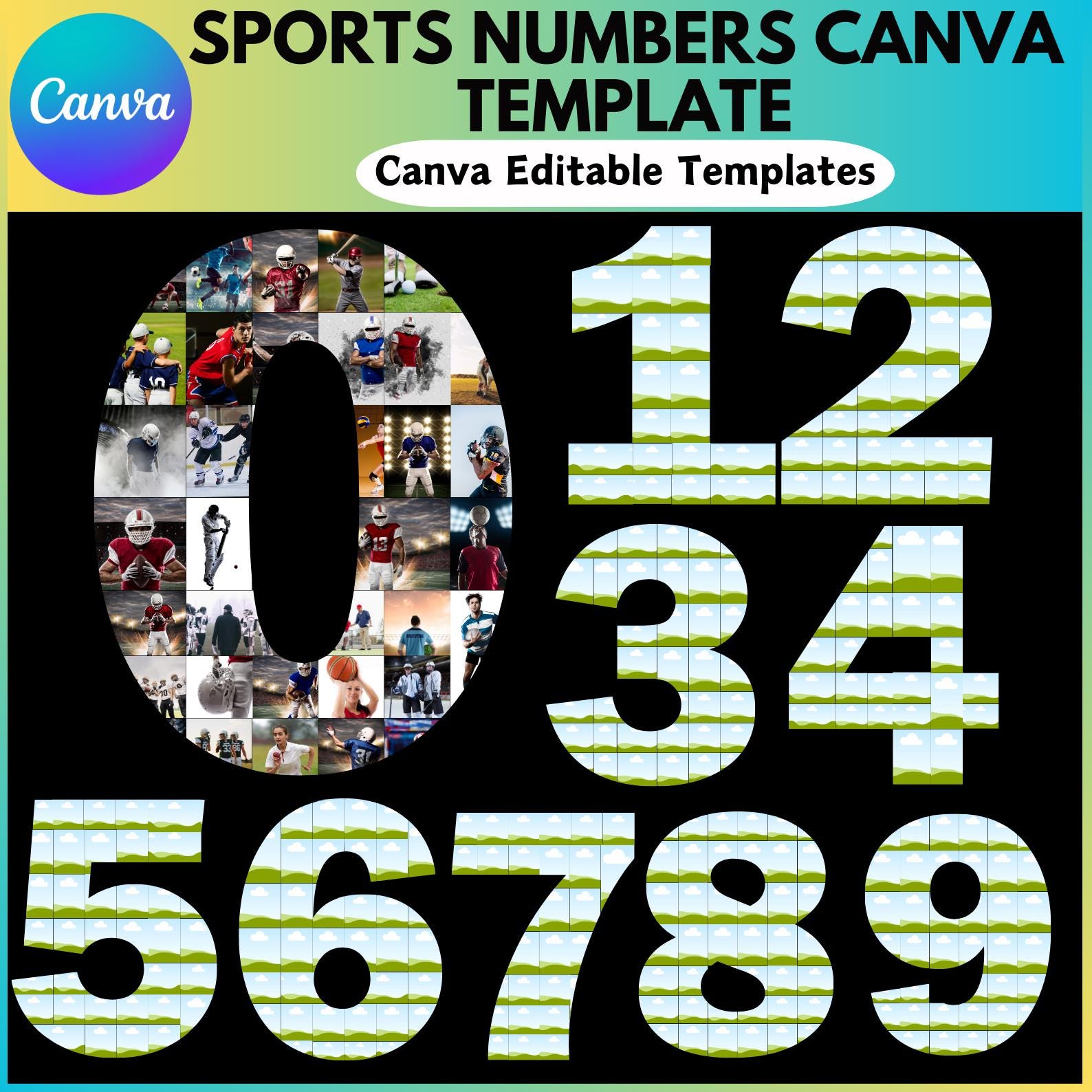 Sports Number Photo Collage Canva Frame Template, Editable Canva Template For a Numbered Photo, Canva Drag And Drop