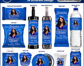 Adult Party Favor Blue Birthday Template, Editable Party Favor Canva, Birthday Treat Bag Label, Custom Party Gift, Instant Download