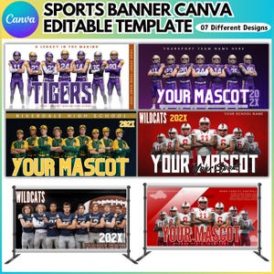 07 Sports Banners Canva Editable Template, Sport Team Poster Banner for Football, Sports Banner Design Digital Download