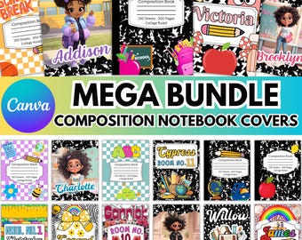 Composition Book Cover Mega Bundle,  Canva Composition Notebook Design, Custom Composition Notebook, Composition Book Cover,