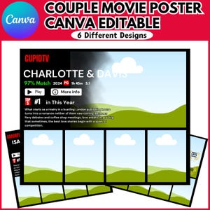 May include: A movie poster for a romantic comedy called "Charlotte & Davis" with a 97% match rating. The poster features a red and white play button, a blue information button, and a green landscape with clouds. The text "#1 in This Year" is also visible.