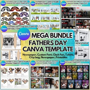 Fathers Day Mega Bundle Canva Editable Template, Fathers Day Clack Fan, Newspaper, Printable Template, T shirts Designs, Dad Movie Poster