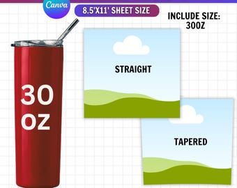 30oz Straight Tumbler Canva Template, Editable Sublimation Wrap, Tapered Tumbler,  30oz Tumbler Wrap Design, Digital Download