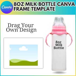 8oz Milk Bottle Canva Editable Template, Milk Bottle Template, 8oz Milk Bottle Frame Template, Sublimation Bottle Template, Drag and Drop