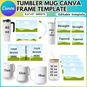 Tumbler Template Canva Editable Bundle, Tumbler Template, Tumbler Wrap Template, Tumbler Sublimation Template, Tumbler Wrapper Template