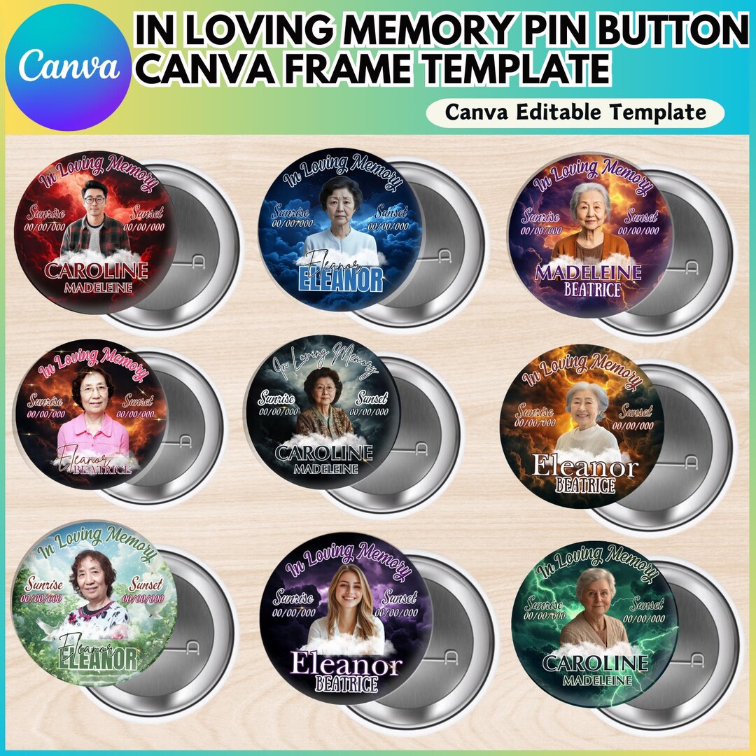 In Loving Memory Pin Button Canva Editable Template, Memorial Pin ...