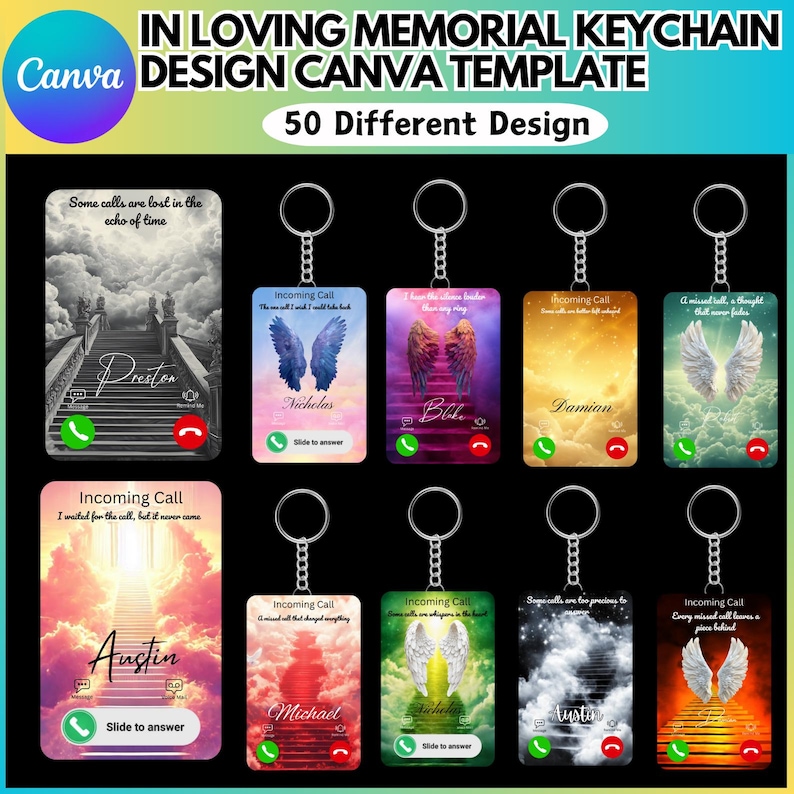 50 Memorial Keychain Canva Editable Template Bundle, Phone Call From ...