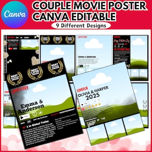 Plantilla editable de Canva para póster de película de San Valentín, póster personalizado, día de San Valentín, regalo de pareja, regalo de aniversario, descarga digital