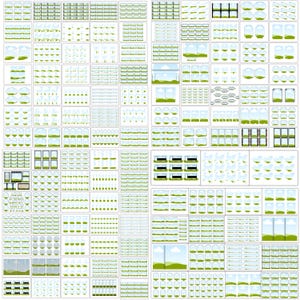 May include: A grid of various digital illustrations featuring a landscape scene with green hills, blue skies, and clouds. The illustrations are in a minimalist style, with clean lines and a limited color palette. The images are in a variety of shapes and sizes.