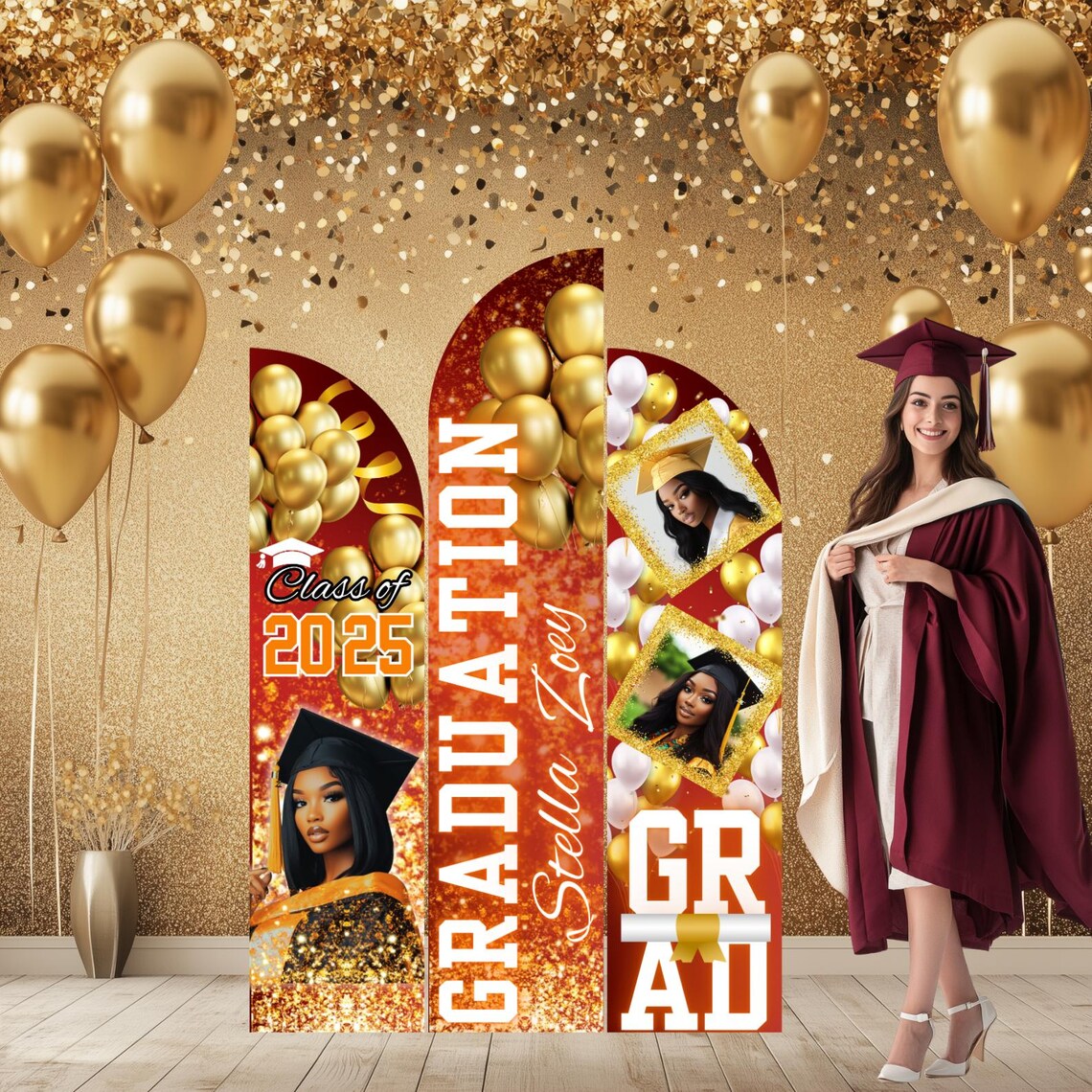 Graduation Base Design 15 Graduation Wooden Arch Panel Canva Editable Template, Grad Party ...