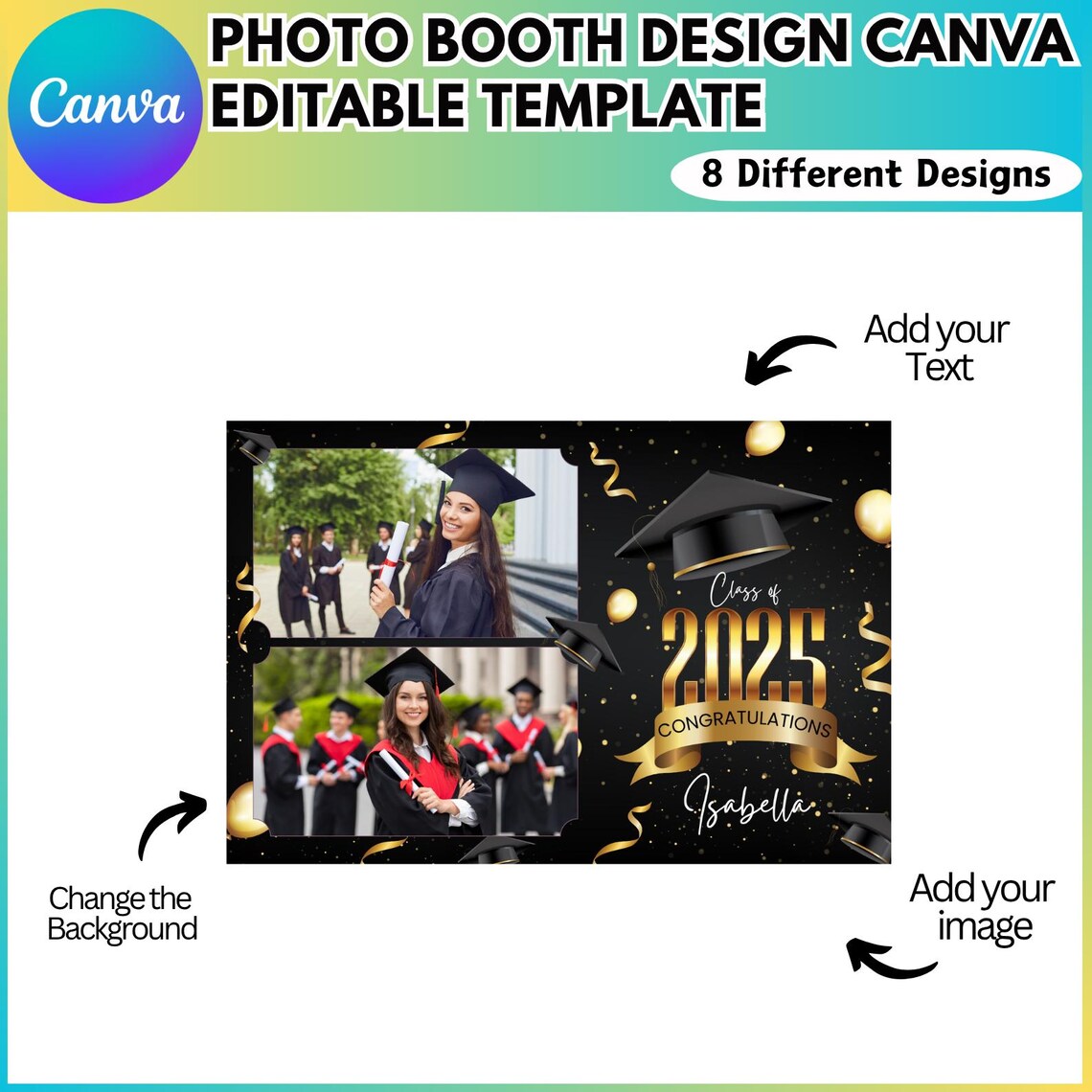 Booth Editable Photo Booth Canva Editable Template, Graduation Class Cap and Golden ...