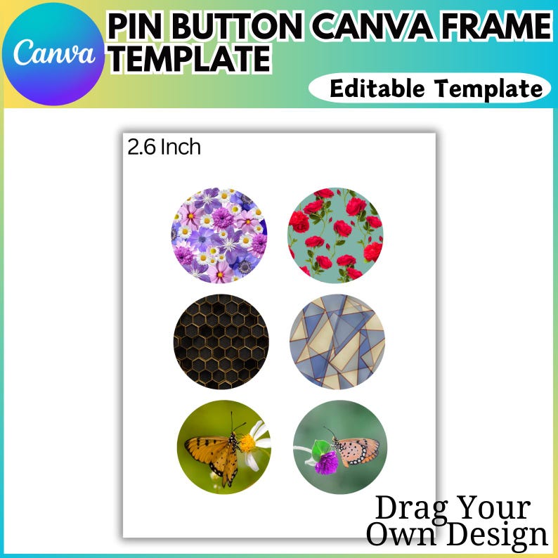 2.6 Inch Button Pin Template, Canva Editable Pin Button Template ...
