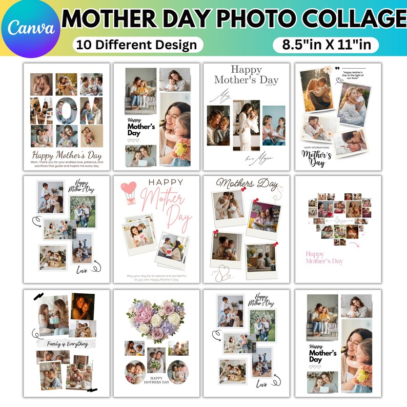 Mother’s Day Photo Collage Template | Editable Mom Picture Collage ...
