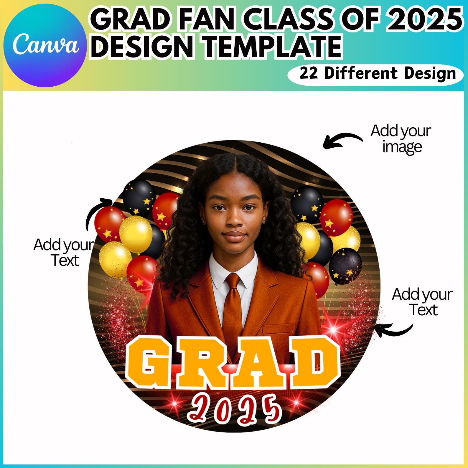 Grad Fan Canva Editable Template, Class of 2025 Graduation Paddle ...