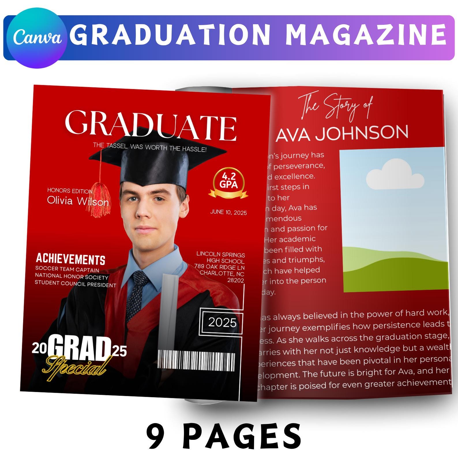 Graduation Media Guide Graduation Magazine Booklet Canva Editable Template Bundle, 2025 Senior ...