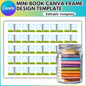 Szablon do edycji miniaturowej książki Canva Frame, projekt miniaturowej książki, wypełnij własny obraz, pobieranie cyfrowe, przeciągnij i upuść