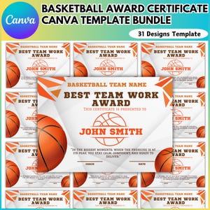Basketball Awards Printable Canva Editable Template, End of Season, Year Basketball Team Award Certificates, Sport Basketball Award Template