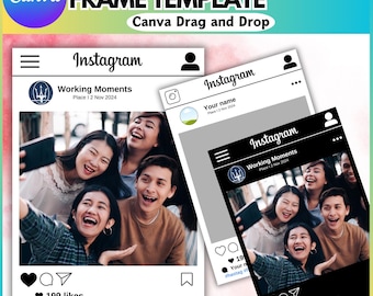 Plantilla editable de Canva para marco de perfil de Instagram, maqueta de Instagram para Reels y publicaciones, planificador de feeds de redes sociales, arrastrar y soltar