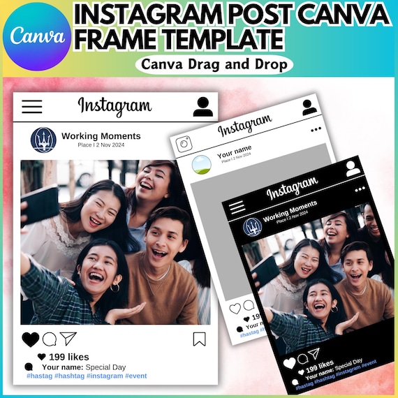 Instagram Profile Frame Canva Editable Template, Social Media Instagram Mock-up for  Reels & Posts, Social Media Feed Planner, Drag and Drop