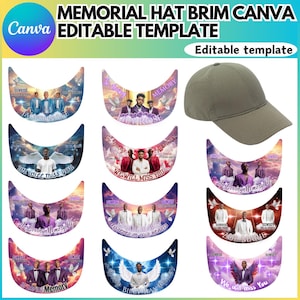 Memorial Hat Brim Canva Editable Template, Funeral Brim With Photos, Printable Funeral Hat Labels, Funeral Cap, In Loving Memory Hat Brim