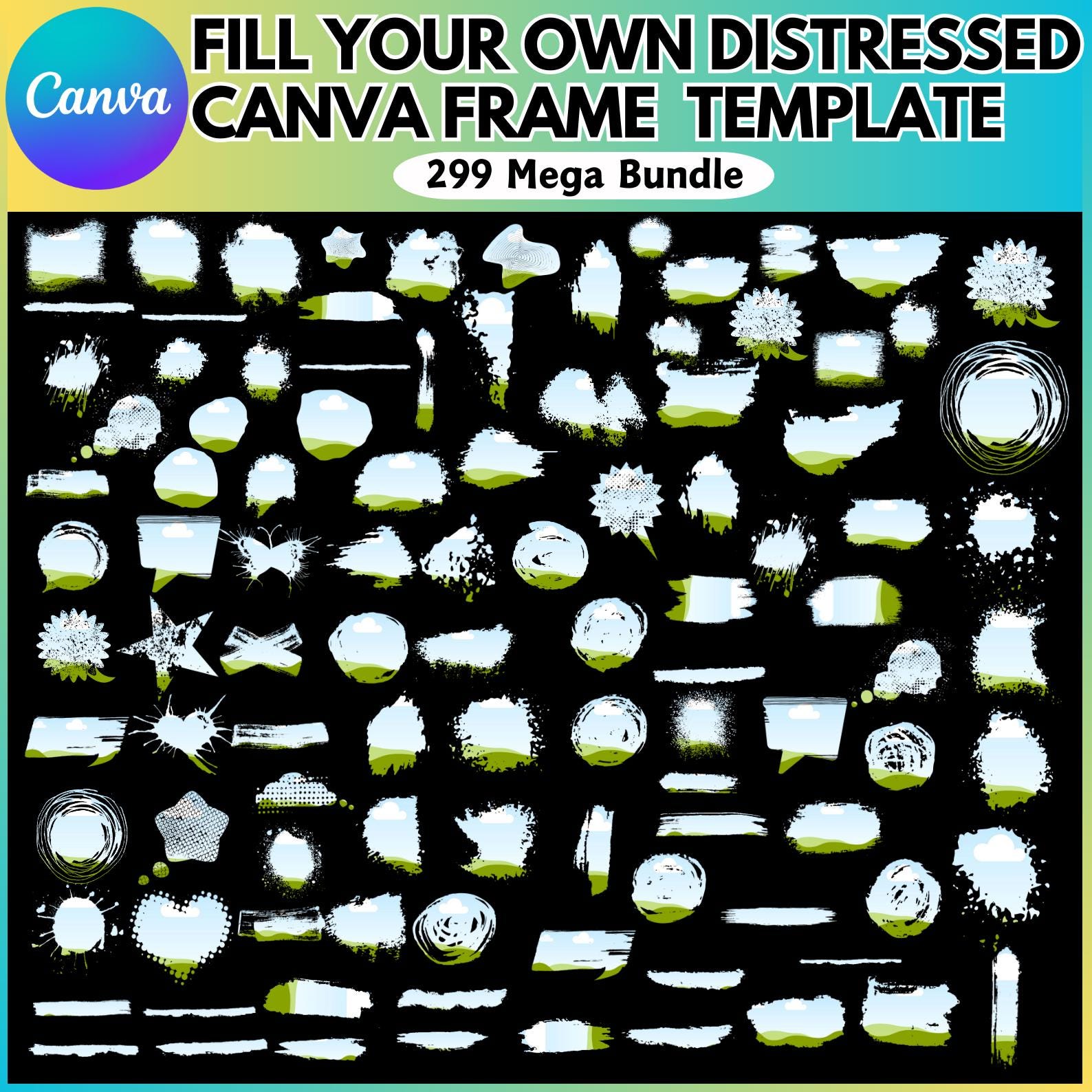 Bleach Effect Distressed Edge Mega Bundle Canva Editable Frames Template, Fill Your Own Paint Splash, Drag and Drop Photo Paint Splatter
