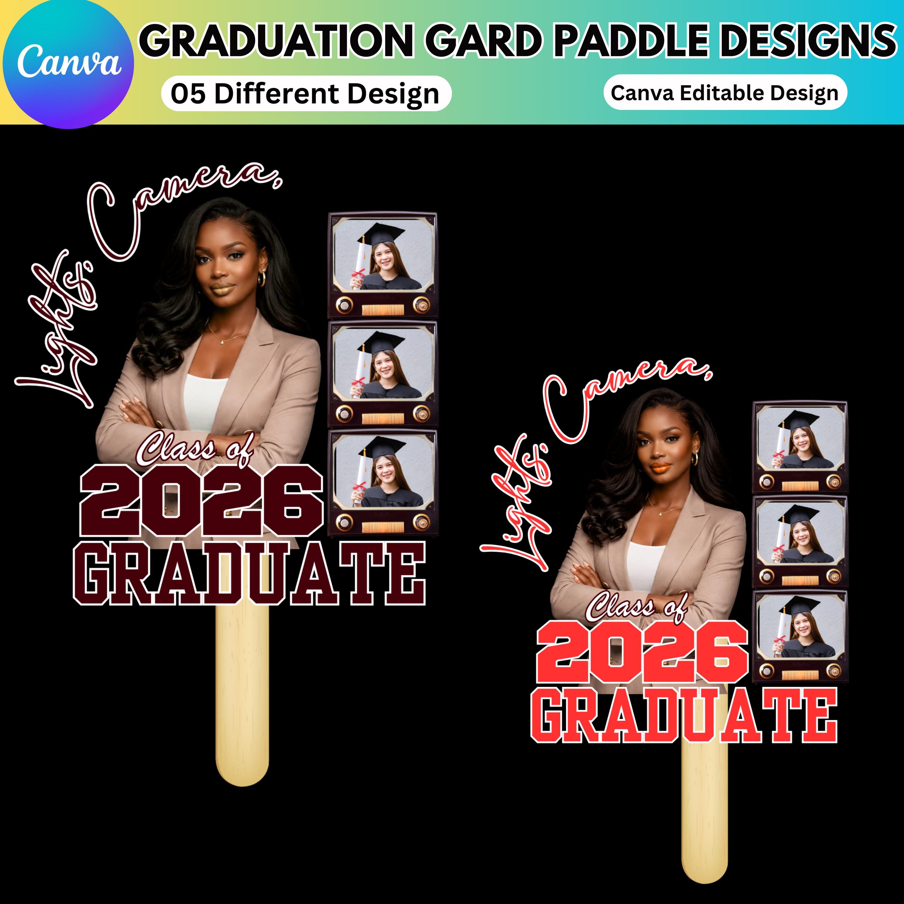 Grad Fan 2026 Canva Editable Template, Class of 2026 Graduation Paddle ...