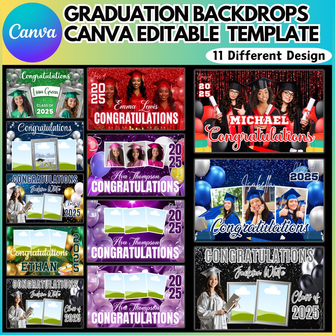 Graduation Backdrop Canva Editable Template Bundle, 10 Editable ...