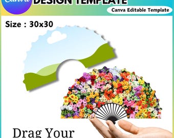 Clack Fan Editable Canva Template, Chinese Fan Template, Sublimation Hand Fan, DIY PrintableChinese Fan Template Frame, Hand Fan Sublimation