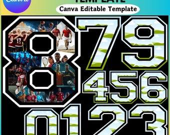Sports Number Photo Collage Canva Frame Template, Editable Canva Template For a Numbered Photo, Canva Drag And Drop