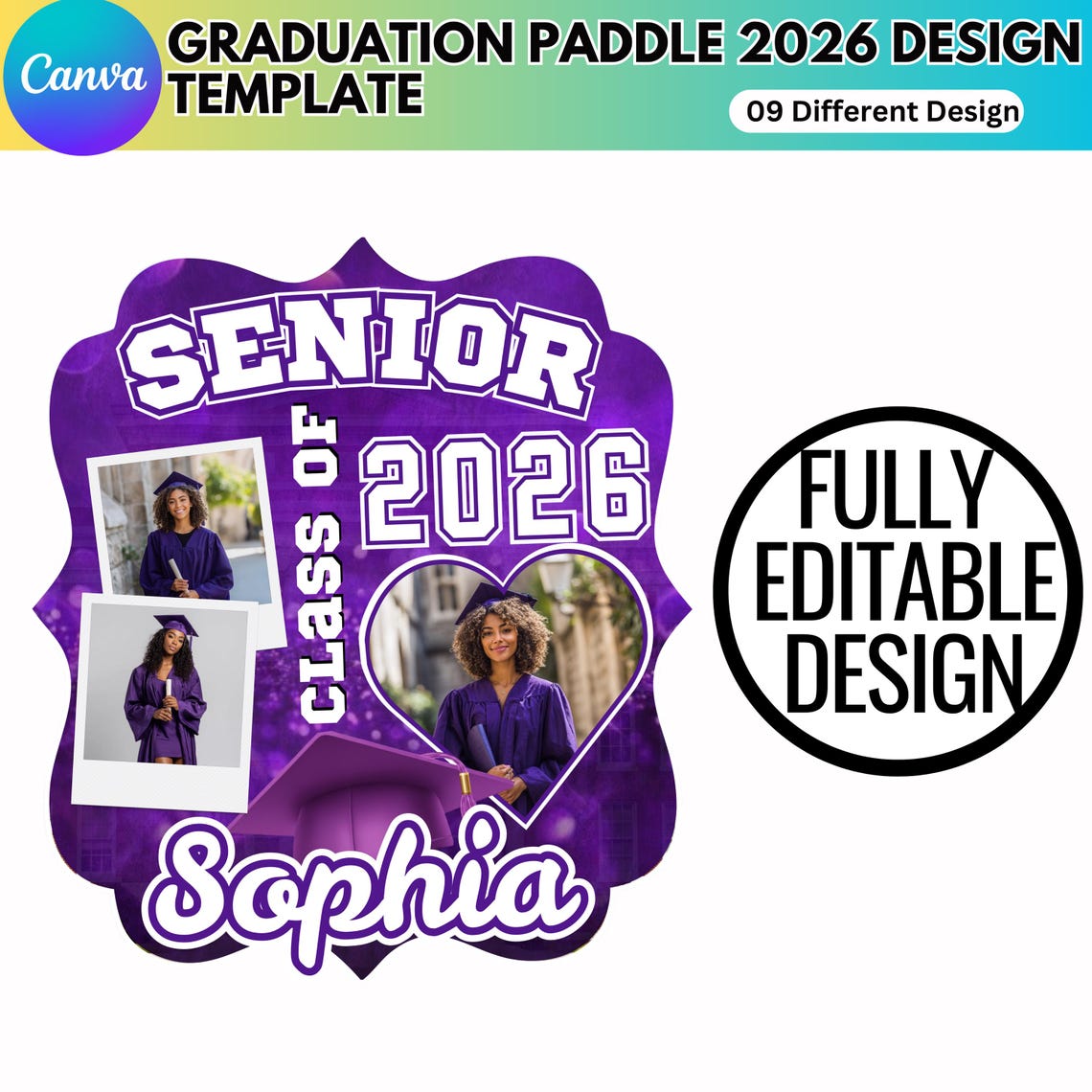 Graduation Fan Editable Templates, Class of 2026 Canva Template, Senior ...