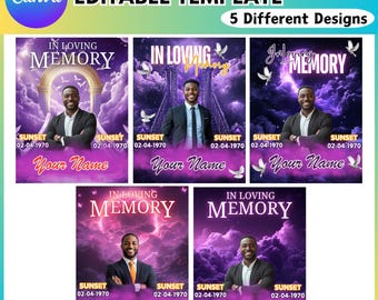 Memorial Purple Canva Editable Templates, Memorial T Shirt Design, Add Photo & Name Digital,  In Loving Memory Shirt, Funeral Shirt, Digital