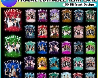 Custom bootleg canva bewerkbare sjabloonbundel, jaren 90 T-shirtpakket, gepersonaliseerde vriendin foto T-shirt, foto verjaardag T-shirt, digitale download